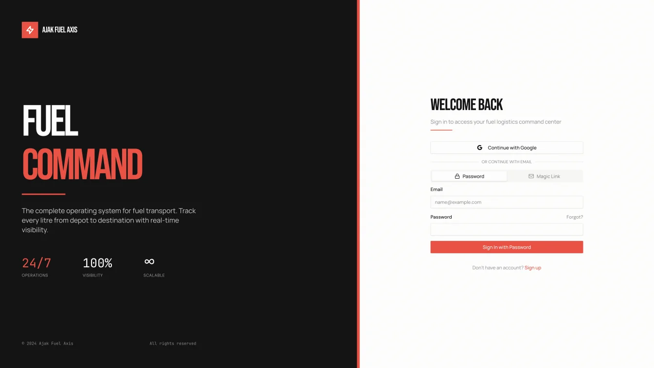 AJAK Fuel Axis — Fuel Command login and product positioning