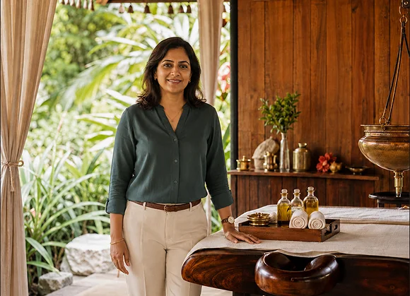A therapist in an ayurvedic treatment room at a resort in the network