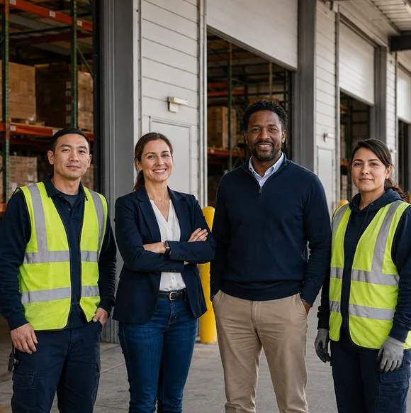 The FlexBay team at a warehouse loading dock