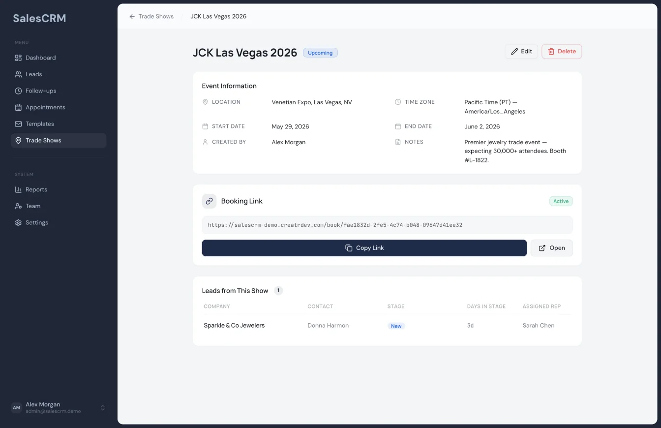 JCK Las Vegas 2026 trade show — event details, copyable booking link, attributed leads