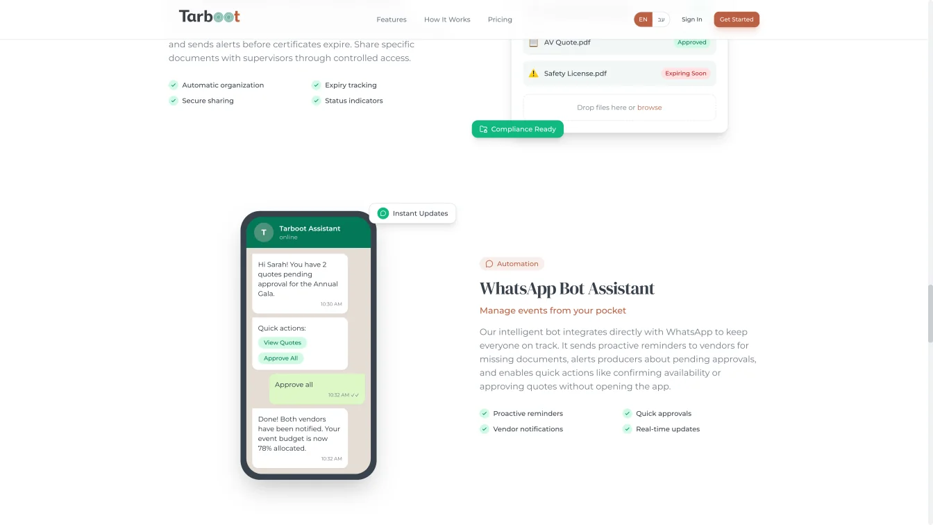 Tarbot — compliance vault and WhatsApp assistant